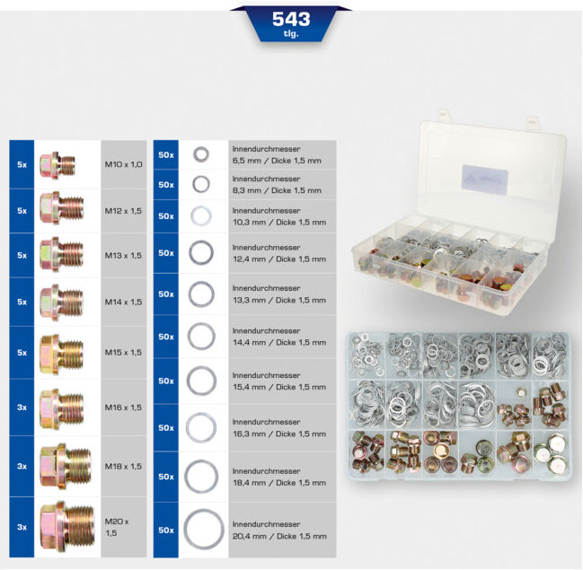 Brilliant Tools Assortiment de vis de vidange et joints, 543 pcs (BT711200)