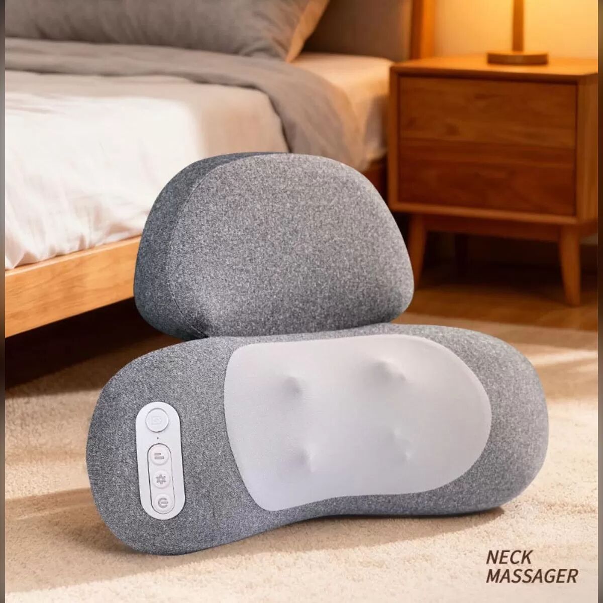 INF Heizbares multifunktionales Zervikal-Massagekissen – Wiederaufladbar USB-C, 4 rotierende Massageköpfe, Wärmetherapie für