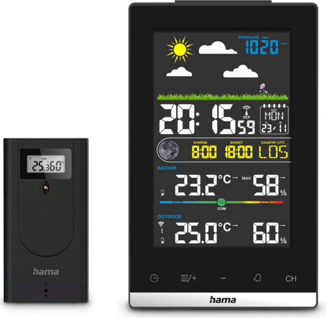 Hama Binnen- en buitenvochtigheidsmeter en thermometer, Zwart, 20 - 95%