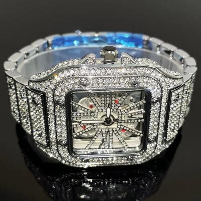 Inspired Finds Luxury Iced Out Square Watch Gold Hip Hop Diamond Quartz Watch For Men silver