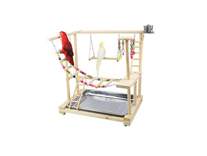 XYIANG Vogelkäfig Papageienkäfig Klein und Mittel Papagei Spielplatz Regal Xuanfeng Little Sun Holz Trainingsstation Ständer Boden Vogelregal Spielzeug Zuhause Vogelfutterspender Wellensittich Käfig