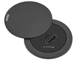Evoline One USB-Charger A/C mit Deckel, schwarz (3 m, USB 2.0), USB Kabel