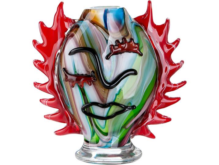 Tischvase GILDE Gesichtsvase Pepito , bunt (mehrfarbig), B:23cm H:26cm T:12cm, Glas, Vasen, Tischvase