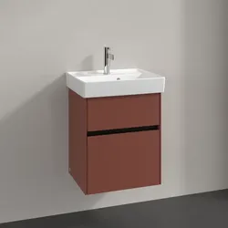 Villeroy und Boch Collaro Waschtischunterschrank C006B0AH 46x54,6x37,4cm, Waschbecken mittig, LED-Beleuchtung, wine red