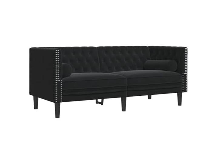 GHVBNMF Chesterfield Sofa 2-Sitzer Samt Schwarz mit 2 Nackenkissen Elegant gepolsterter Clubsessel für Ihr Wohnzimmer, inklusive 2 Nackenkissen für höchsten Sitzkomfort.
