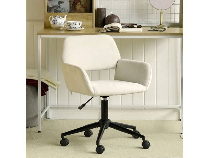 Chaise de bureau - FURNITURER - Chaise de Bureau Pivotante - Réglable en hauteur - Assise large et respirante - Tissu beige