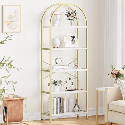 Garvee Set of 2 Modern Arched Bookcases, 5-Tier Metal Frame Shelves with Marble Finish for Living Room & Office