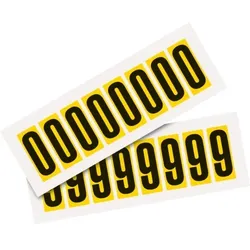 Aufkleber I Kombipackung Ziffer 0-9, gelb/schwarz, Folie, SH 50mm, 22x57mm, 16 je Ziffer/Packung
