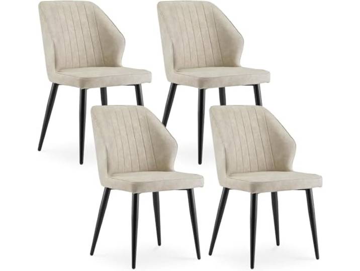 CLIPOP Esszimmerstühle 4er Set Retro Kunstleder Gepolsterter Esszimmerstuhl mit Rückenlehne und stabilen Metallbeinen, Küchenstühle Polsterstuhl für Home Office Möbel (Beige, 4)