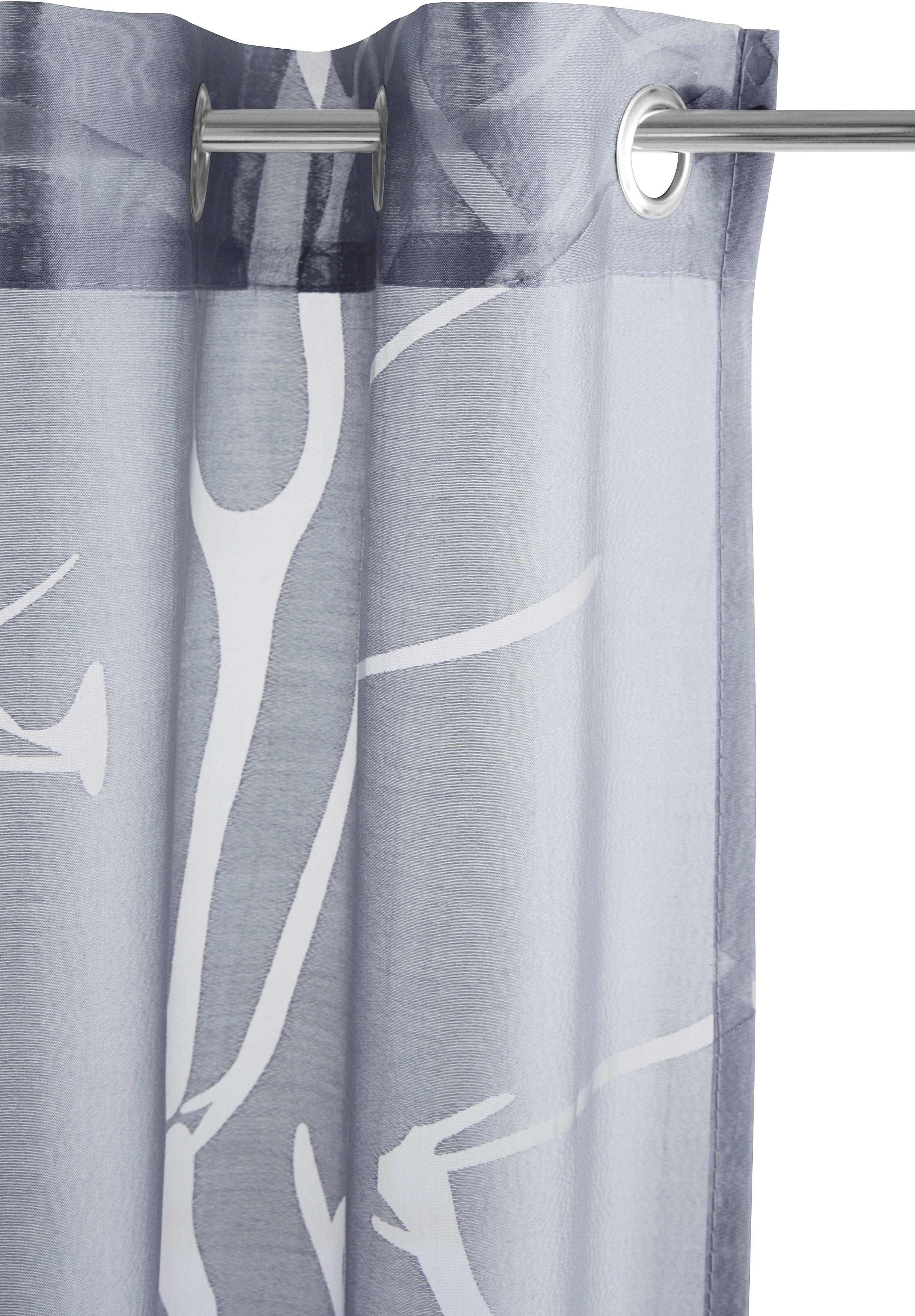 Scheibengardine GOODPRODUCT "Anna, 1 Stück, halbtransparent, Ösen, Äste-Motiv" Gr. 5, grau, B:120cm H:60cm, Ausbrenner, Polyester, Gardinen, Scheibengardine, Viskose & Polyester, Äste-Motiv grau 60cm, Ösen, 120cm