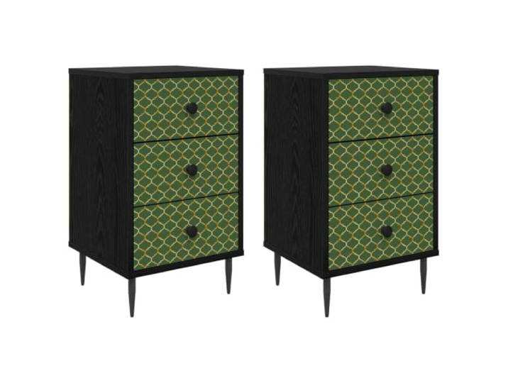 Coespram Nachttisch 2er Set Schwarz Eichen-Optik 36x33x61 cm GELEEN Moderne Beistelltische fürs Schlafzimmer mit viel Stauraum, erhöhten Füßen und stilvoll dekorierten Fronten im 2er-Set.