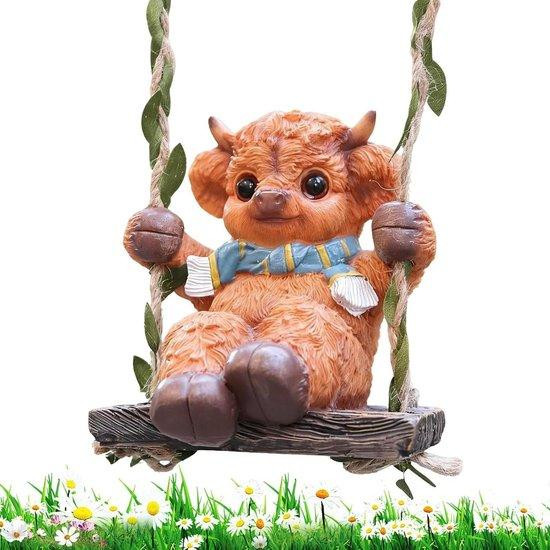 Hooglandkoe Beeldje - Tuindecoratie Koe - Bruin - Hoogte: 11 cm