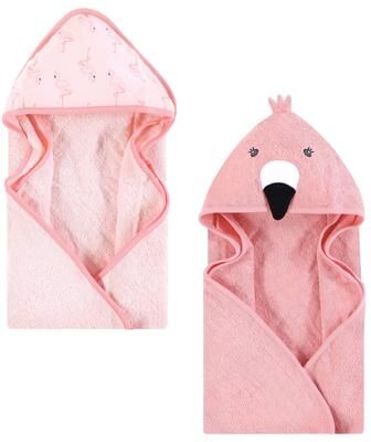 Hudson Baby Infant Girl Cotton Animal Face Hooded Towel, Pink Flamingo, One Size - Pink Flamingo - One Size