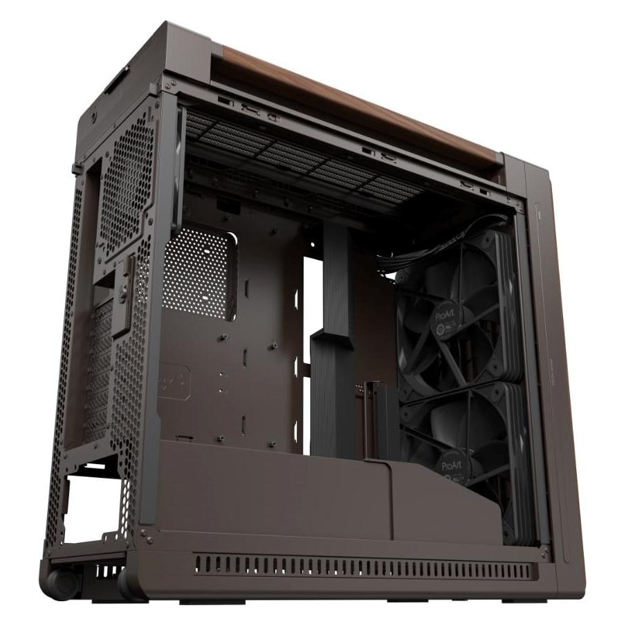 ASUS case PROART PA602 WALNUT WOOD RETRO TG, Mid Tower, průhledná bočnice, hnědá (ATX, DTX, E-ATX, mATX, Mini-DTX, Mini-ITX) (90DC00J8-B09000)