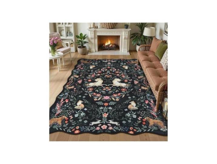 EnxJire Wohnzimmerteppich mit Tierpflanzenmotiv Nordic Print Schlafzimmerteppich, maschinenwaschbar, Couchtisch, weiche Matte(QM2289-YZ-8,120x160cm)