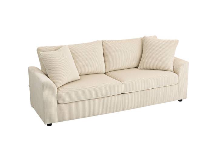 Homcom 3-Sitzer-Sofa Polyester Cremeweiß, Kunststoff, 80x88x212 cm, Wohnzimmer, Sofas & Couches
