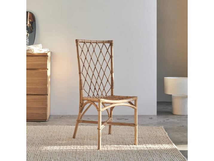 Stuhl aus Rattan heller Naturrattan Esszimmerstuhl Verandastuhl - Natur