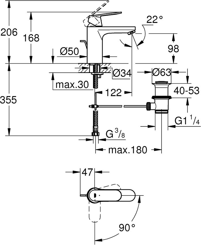 Mitigeur de lavabo monocommande taille M NF EUROSMART COSMOPOLITAN GROHE 2339600E