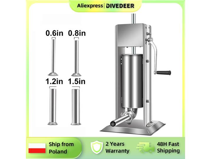 DIVEDEER 3 5 7L remplisseur de saucisses vertical manuel fabricant d'acier inoxydable avec 4 entonnoirs de remplissage pour usage commercial à domicile