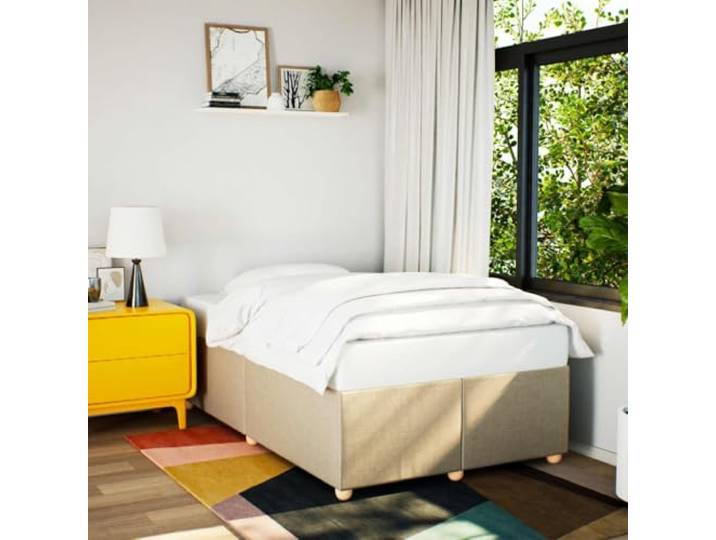 RJPLMFV Bettgestell, 120 x 200 cm, Stoff, cremefarben Lattenrost inklusive, atmungsaktives Polyester, robuste Füße, ohne Matratze