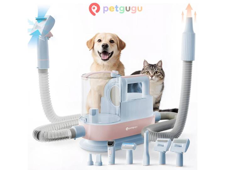 Aspirateur de toilettage pour chien Petgugu M1 Pro et kit de toilettage pour animaux de compagnie avec réservoir de 2,5 L, puissance d'aspiration de 11 000 Pa, appareil silencieux avec 3 réglages de