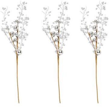 Worth Imports "30"" Bright Artificial Berries and Shiny Balls Spray, Silver, Set of 3 - 30"