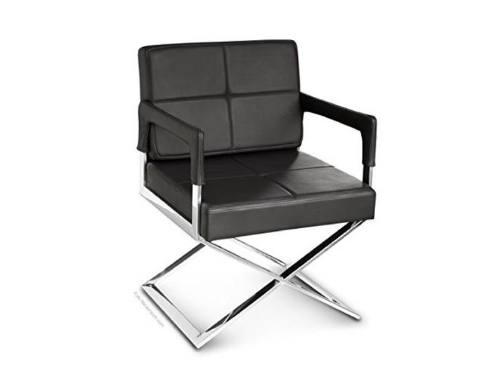 NEUERRAUM Esstischstuhl Konferenztischstuhl Armlehn Stuhl Wartezimmerstuhl Lounge Chair, Cocktail Sessel. Fuß und Rahmen Edelstahl poliert. Abbildung echtes Dickleder Schwarz.