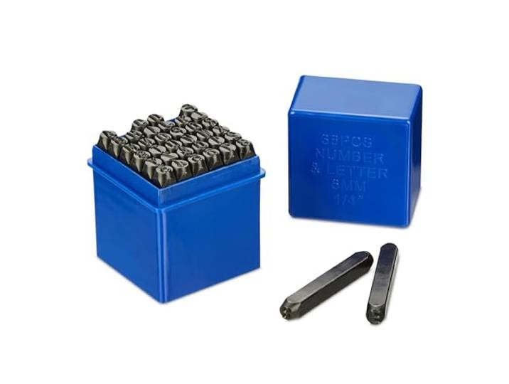 Relaxdays Lettres à frapper\, 36 pièces\, 6 mm\, pour cuir et métal\, A à Z et 0 à 9\, acier\, noir
