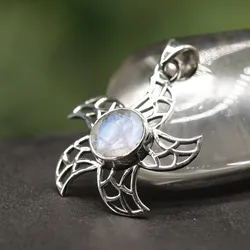 Drachensilber Sonnen Anhänger mit Edelstein Mondstein aus 925 Silber - Silber;Weiß