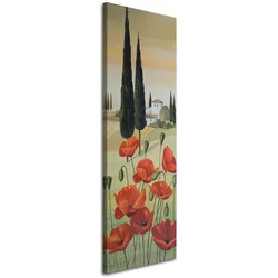 WANDBILD mohnblumen und haus im hintergrund