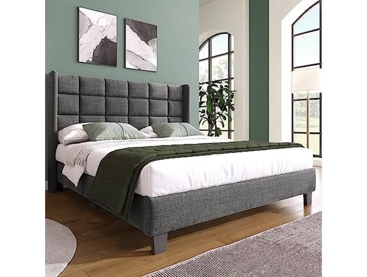 Ball & Cast Polsterbett (140x200cm) Doppelbett - Gepolstertes Kopfteil + Lattenrost, Zeitsparende Montage, Ohne Matratze, Grau
