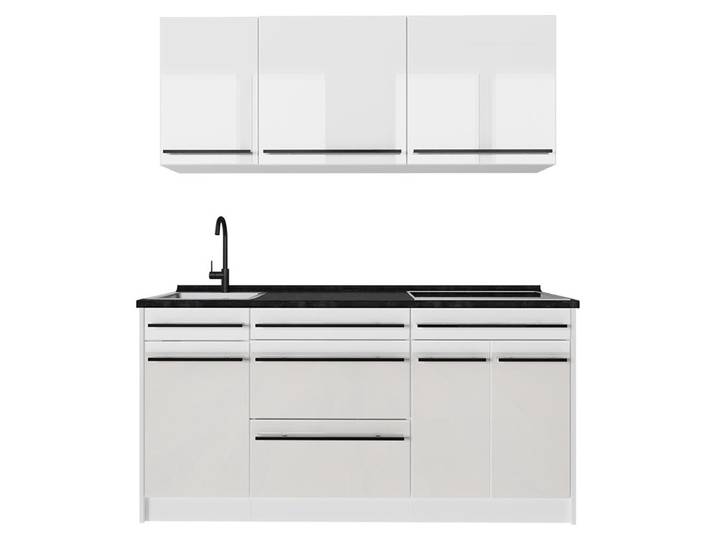 Singleküche Vicco R-Line Weiß Hochglanz/Weiß 160 cm Arbeitsplatte Anthrazit, Model 66186
