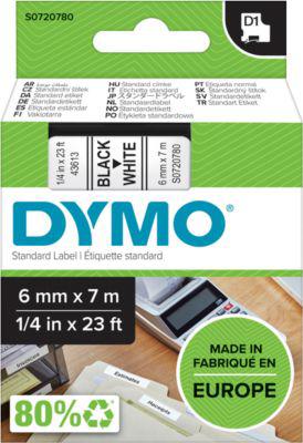 DYMO® Schriftbandkassette D1 43613, 6 mm breit, weiß/schwarz