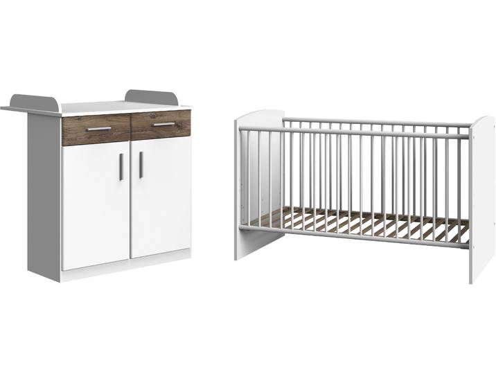 Babymöbel-Set WIMEX Joker , weiss (weiß, flagstaff eiche), B/H: 70cm x 140cm, Holzwerkstoff, Schlafzimmermöbel-Sets, Babymöbel-Set, Bett + Wickelkommode