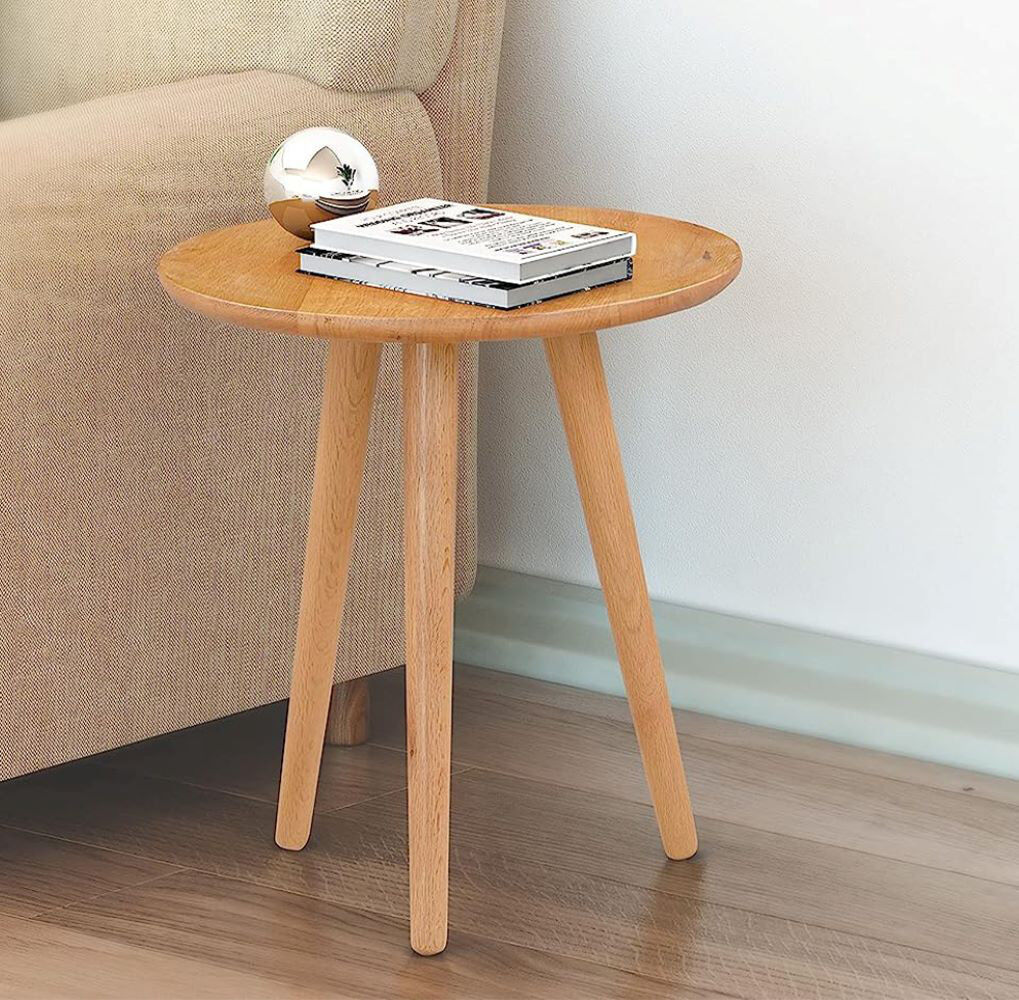 Isabelline Mccormick Solid Wood Top Three Leg Round Side Table Set Natural Wood 45cm H X 40cm W X 40cm D