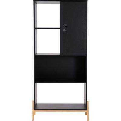 Mehrzweckregal MÖBILIA "Melia", schwarz (schwarz, natur), B:72,5cm H:154cm T:35,5cm, MDF, Massivholz, Regale, Mehrzweckregal, Beine aus massiver Pinie