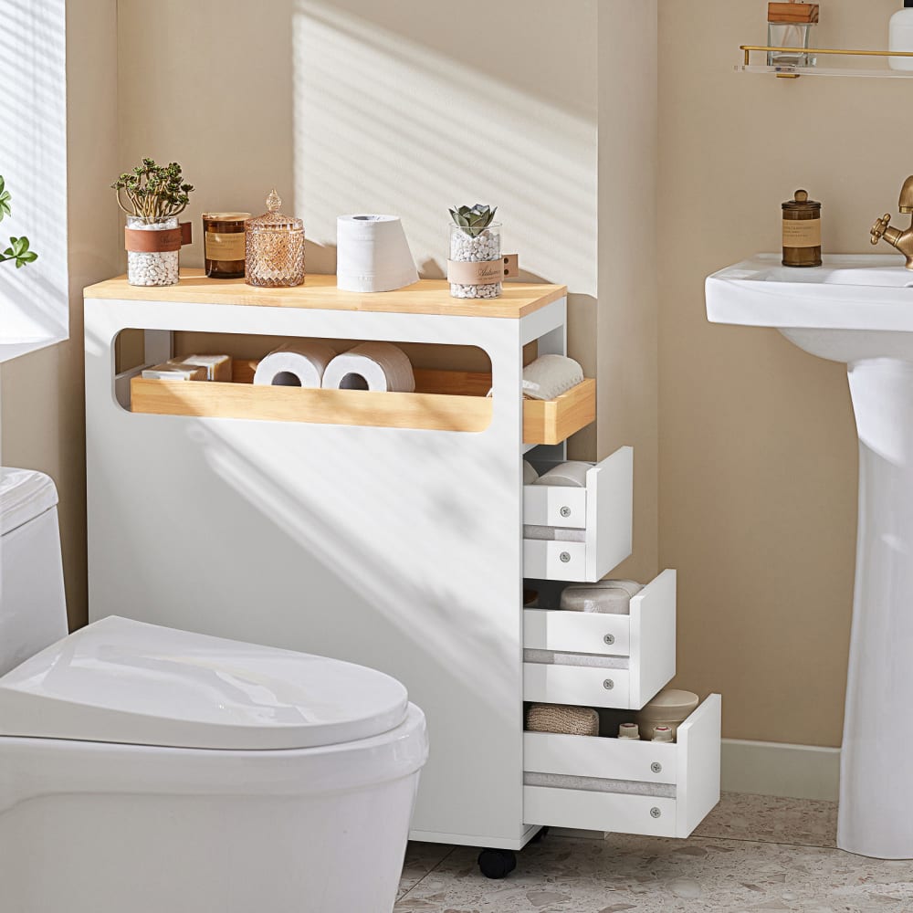 SoBuy Support papier toilette effet bois blanc Blanc 23x82x65cm