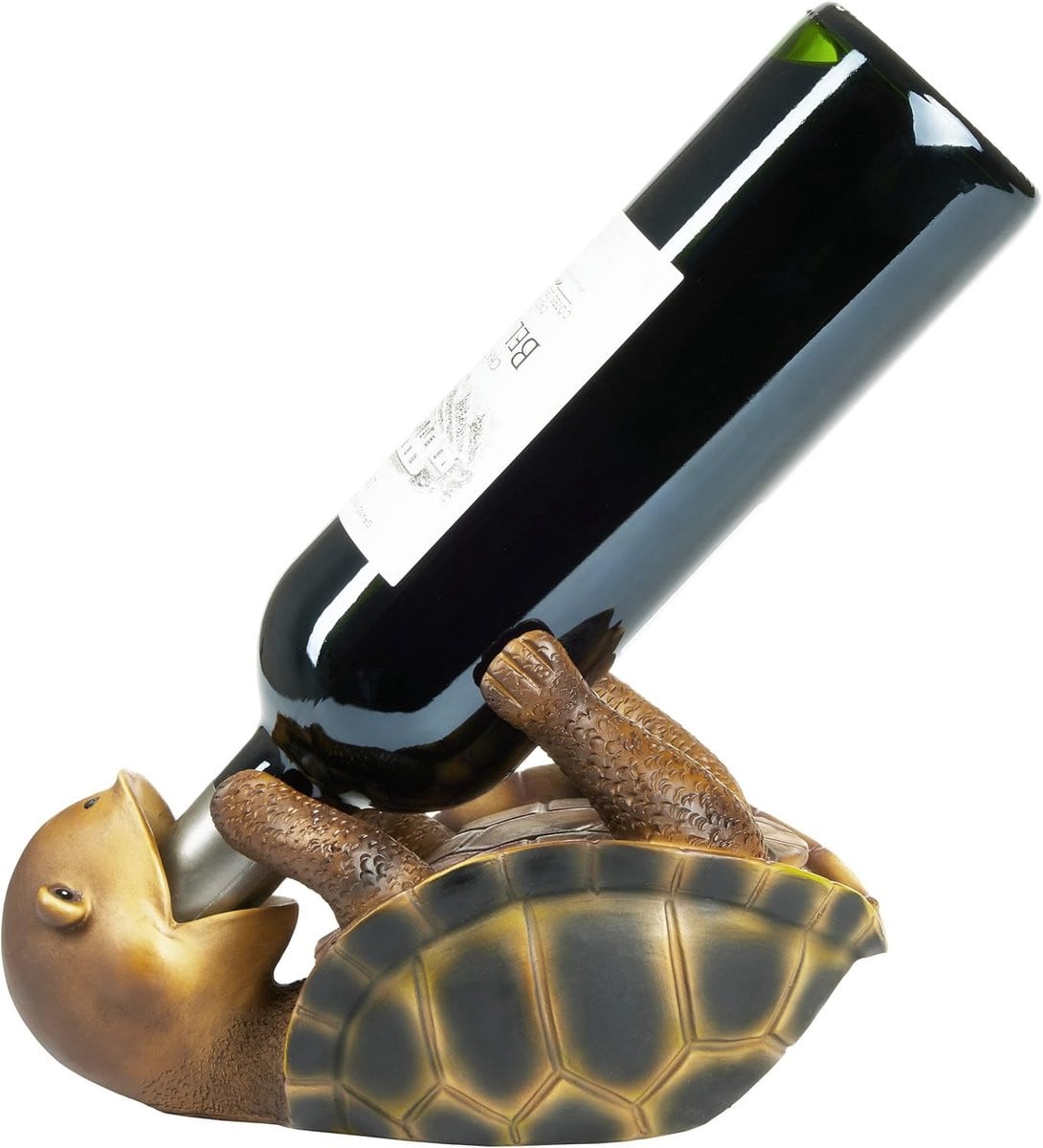 Handgeschilderde Wijnfleshouder Schildpad - Unieke Bar Decoratie - B/D/H: 22 x 13 x 11.5 cm