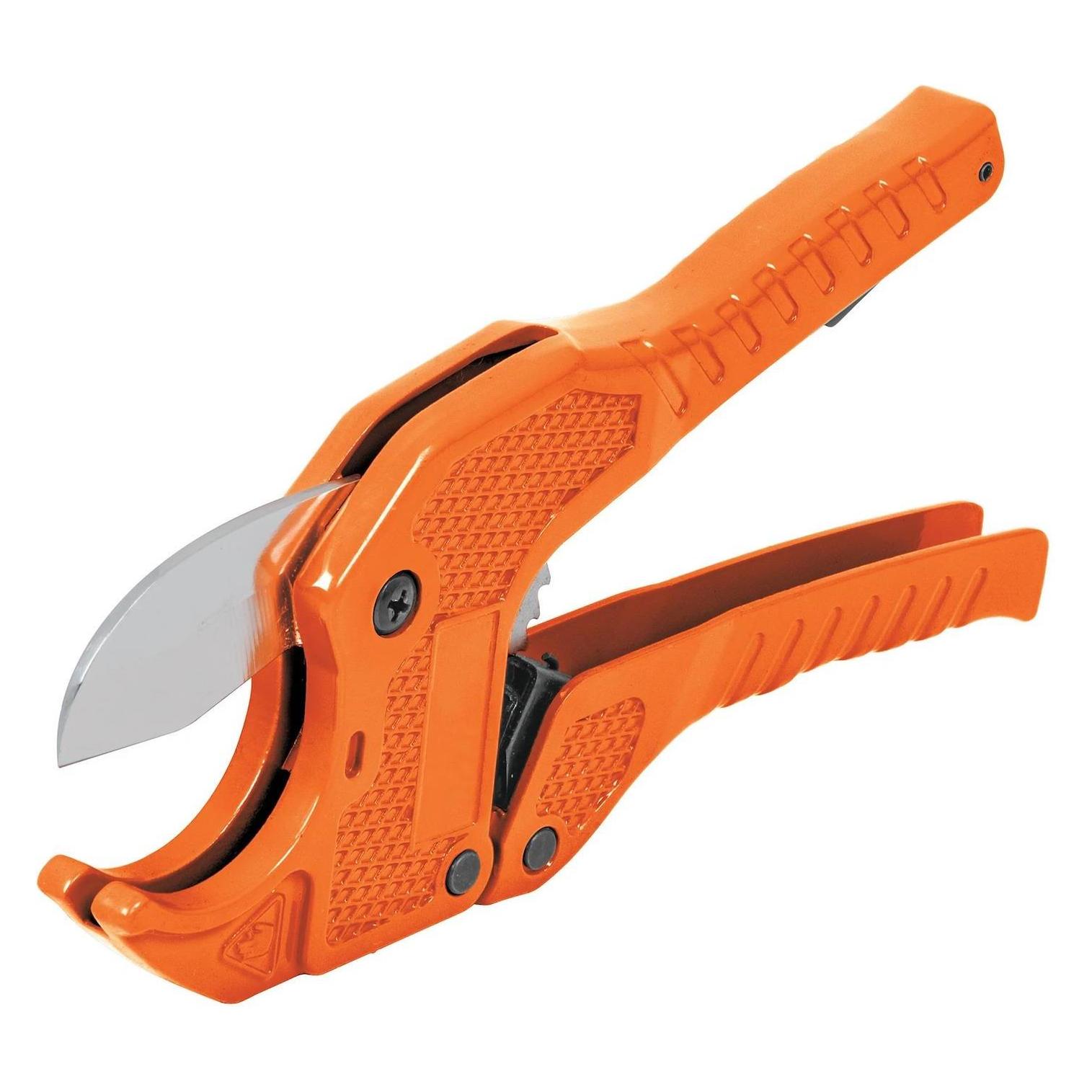Truper Scissors for plastic pipes. Sturdy metal body, stainless steel blade. For pipes up to 41 mm. Throttl (200 mm) (TM-COT-PVC)