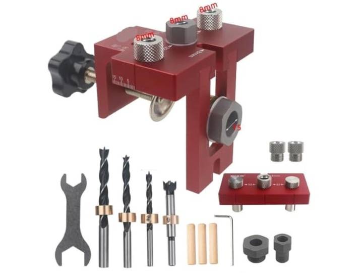 Bohrschablone Set 3-in-1-Dübelvorrichtungssatz for die Holzbearbeitung Taschenloch-Vertikalbohrführung for Schrank-Locator-Stanzer-Montage-DIY-Werkzeug(Color 01)