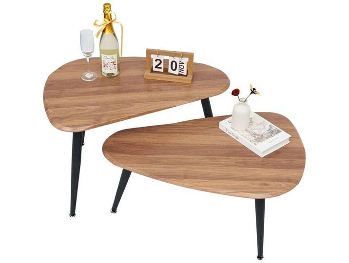 Ensemble de 2 tables basses - NIKCORP - Ovale - Marron - Plateau MDF - Empilables