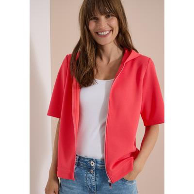 Kapuzensweatjacke CECIL, Damen, Gr. XL (44), pink (coral), Sweatware, Obermaterial: 49% Polyester, 45% Baumwolle, 6% Elasthan, unifarben, lässig geschnitten hüftbedeckend, Rundhals, Sweatjacken, Kapuzenjacke mit seitlichen Tunnelzügen