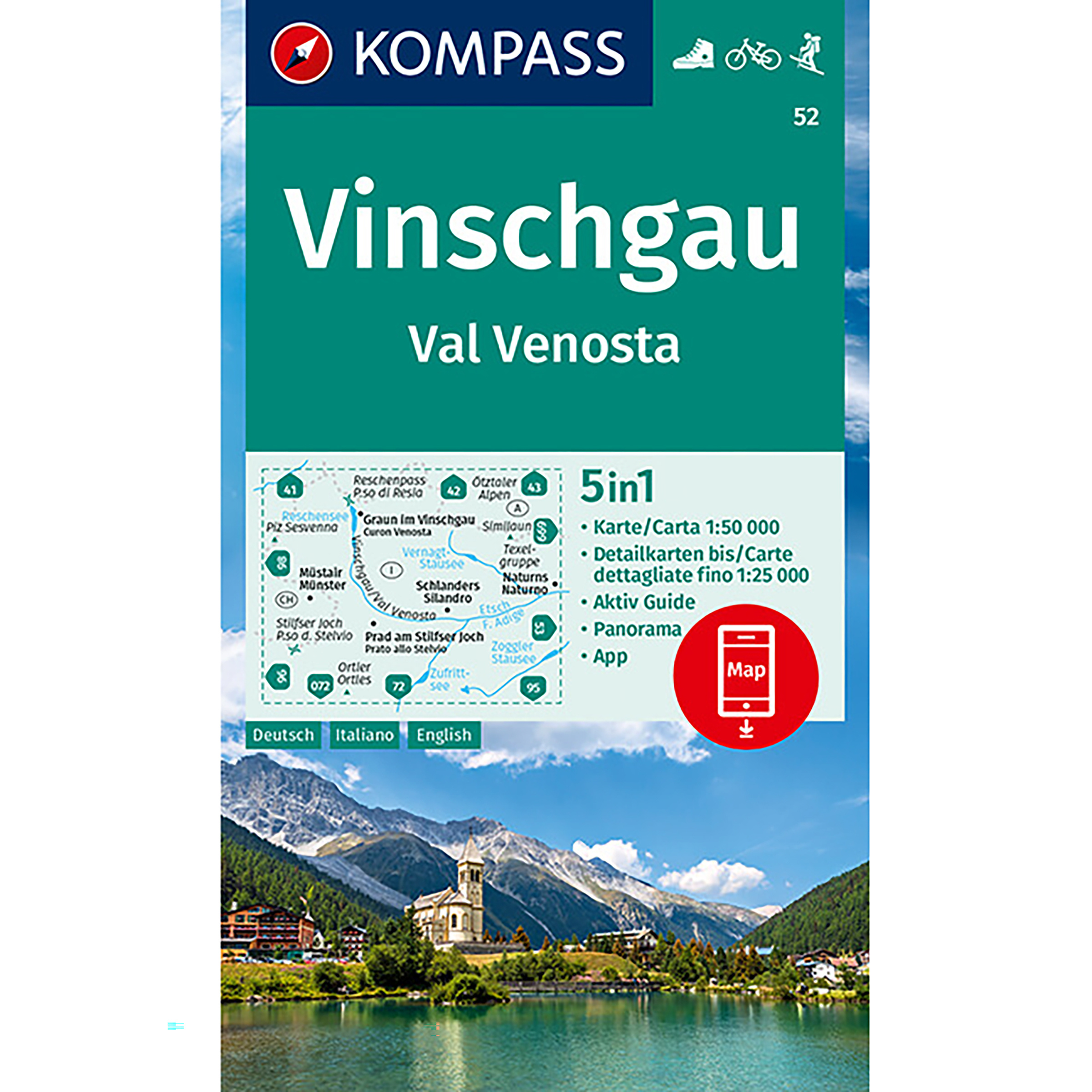 Kompass Verlag WK 52 Vinschgau / Val Venosta Topografische Karten 2. Aufl. 2024
