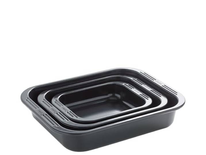 Spring CULINAR Bräter-Set 3-teilig, rechteckige Bratformen mit breiten Griffen, aluminisierter Stahl extradick mit 2-facher Antihaftbeschichtung, hitzebeständig bis 230 °C, 1,6/3,6/7,4 L