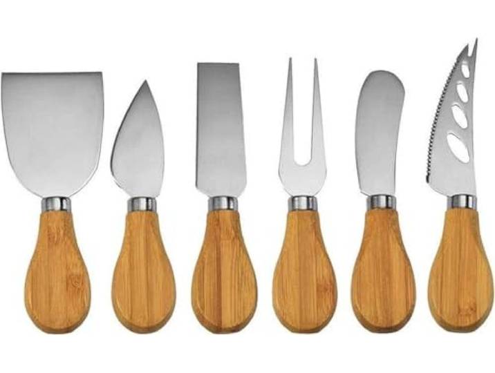 CHPN - Kaasmesjes - Kaasmessen - Kaasmessen set - 6 mesjes - RVS - Hout - Kaasplank - Kaasbestek - Cadeau - Kaasliefhebbers