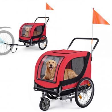 Costway 2-in-1 Dog Bike Trailer with Universal Bicycle Coupler-Red