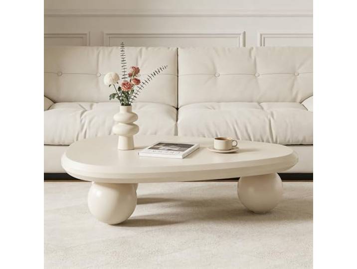 Wolken-Couchtisch, Moderner Couchtisch für das Wohnzimmer, Süßer unregelmäßiger Teetisch für den Innenbereich mit 3 stabilen Stützbeinen – geeignet für Schlafzimmer, Balkon und Terrasse,White oval