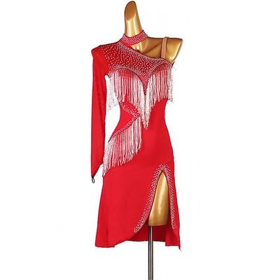 Schwarzes Tanzkleid für Damen – aufwendiges, ansprechendes Design, Fransen-/Paillettendetails, perfekt für Latein Ballsaalaufführung, Probe Bühnenshows