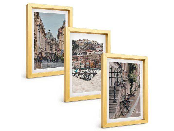 Tulup Bilder SET 3er Set - 20x30 cm Goldrahmen - Die charmanten Straßen des Hafens der Stadt, Goldfarben, Kunststoff, Rechteckig, 20x30 cm, einfache und schnelle Anbringung, Bilder & Rahmen, Bilder