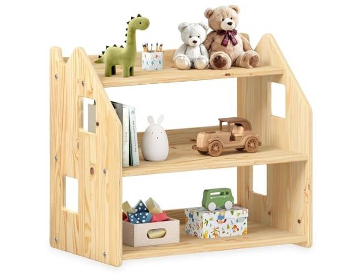 IDIMEX Kinderregal Yasmin 3 Ablagen Natur - Montessori Regal für Spielzeug und Bücher, Kinderzimmer Aufbewahrung aus Kiefer Massivholz, Regalaufbewahrung
